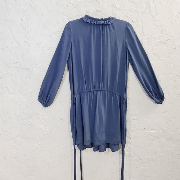 Rebecca Taylor silk ruffle shirt mini dress Top W/ Waist tie  blue size small 2 - Picture 14 of 16